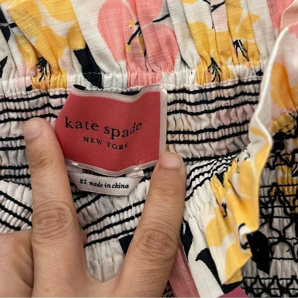 NWT KATE SPADE Lilly Blooms Floral Smocked Puff Sleeve Top | size XS